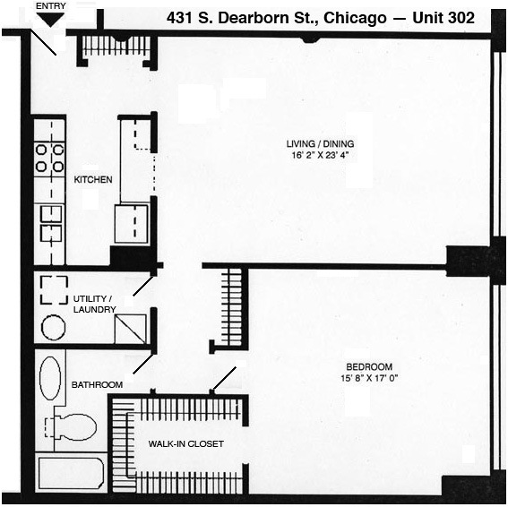 Unit 302 Floor Plan, Manhattan Building, 431 S. Dearborn